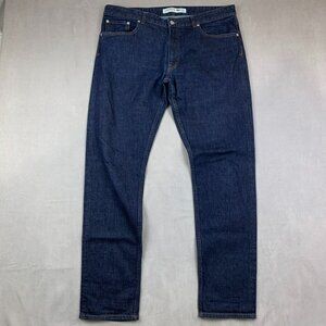 Lacoste Mens Pants 38 Blue Denim Jeans Slim Fit Tapered Dark Wash Luxury 38x33